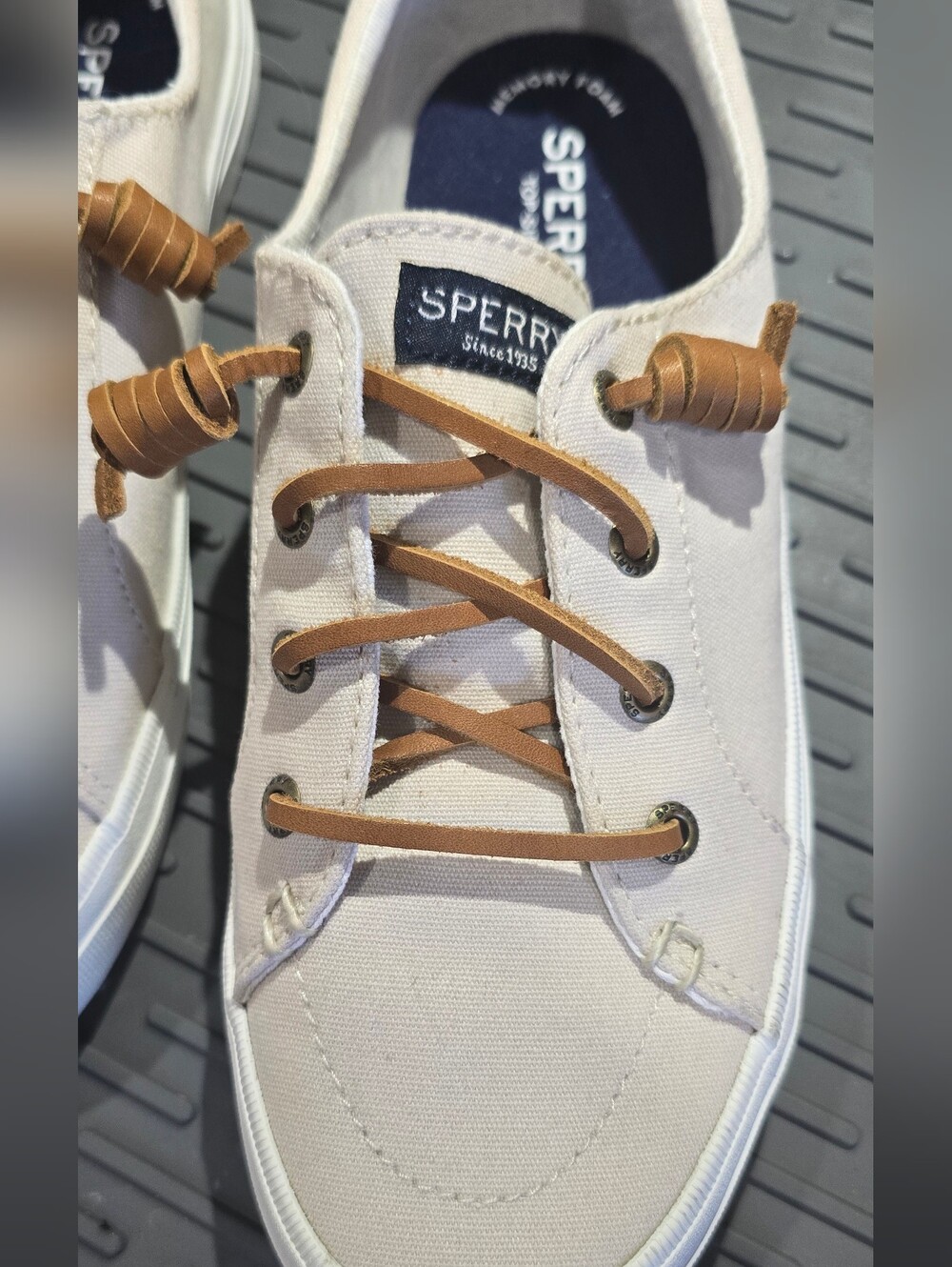 Sperry Women's Cream Canvas Boat Shoes with Tan Laces - Picture 7 of 8